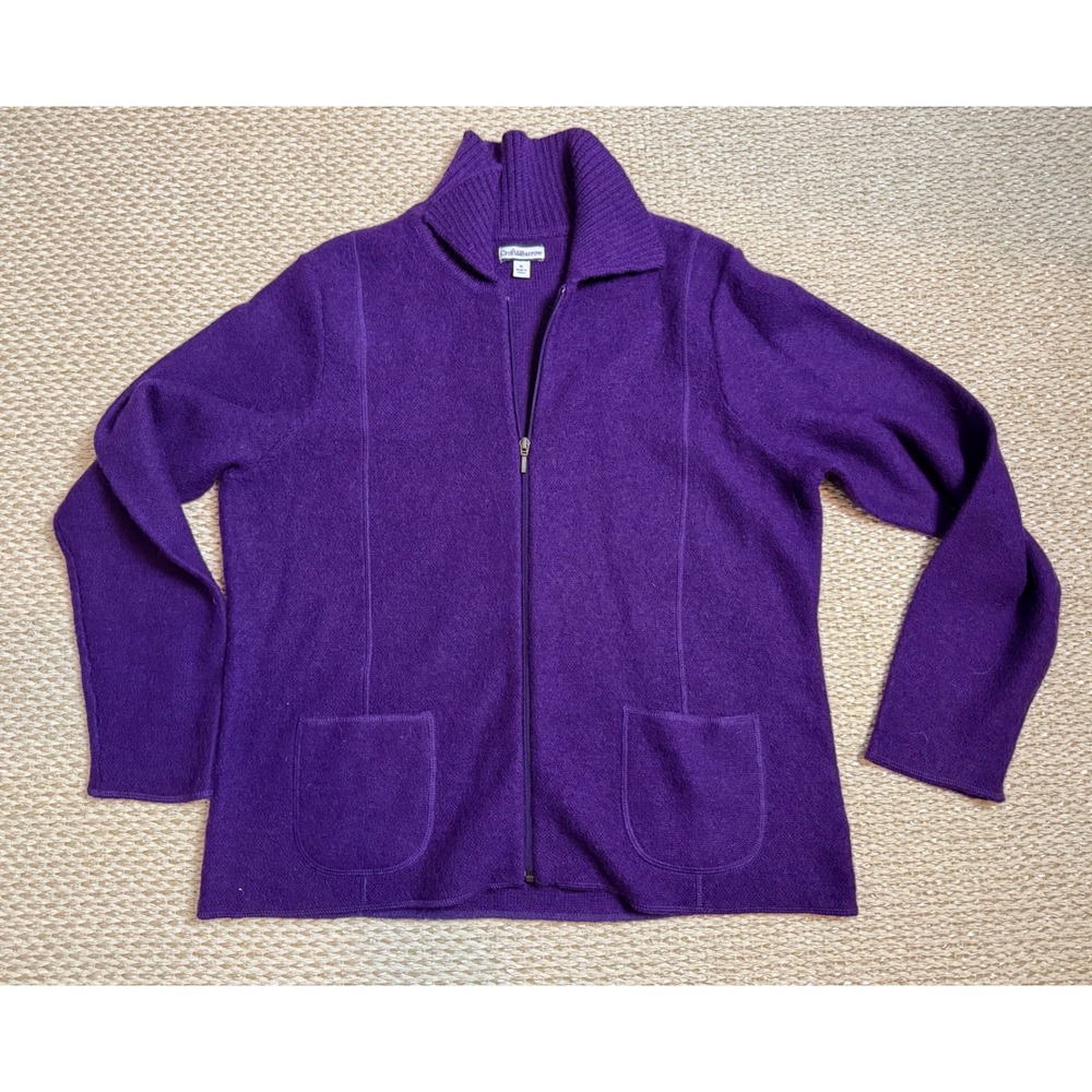 Purple 100% Wool Zip Cardigan Sweater Jacket XL coastal lagenlook euro summer